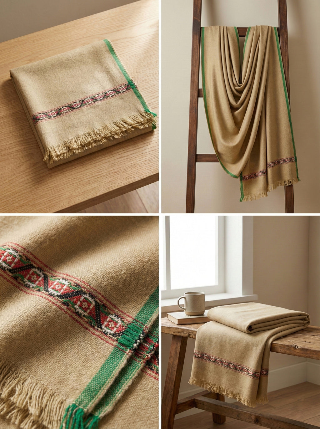 Beige Aura – Hand-Crafted Wool Shawl for Men