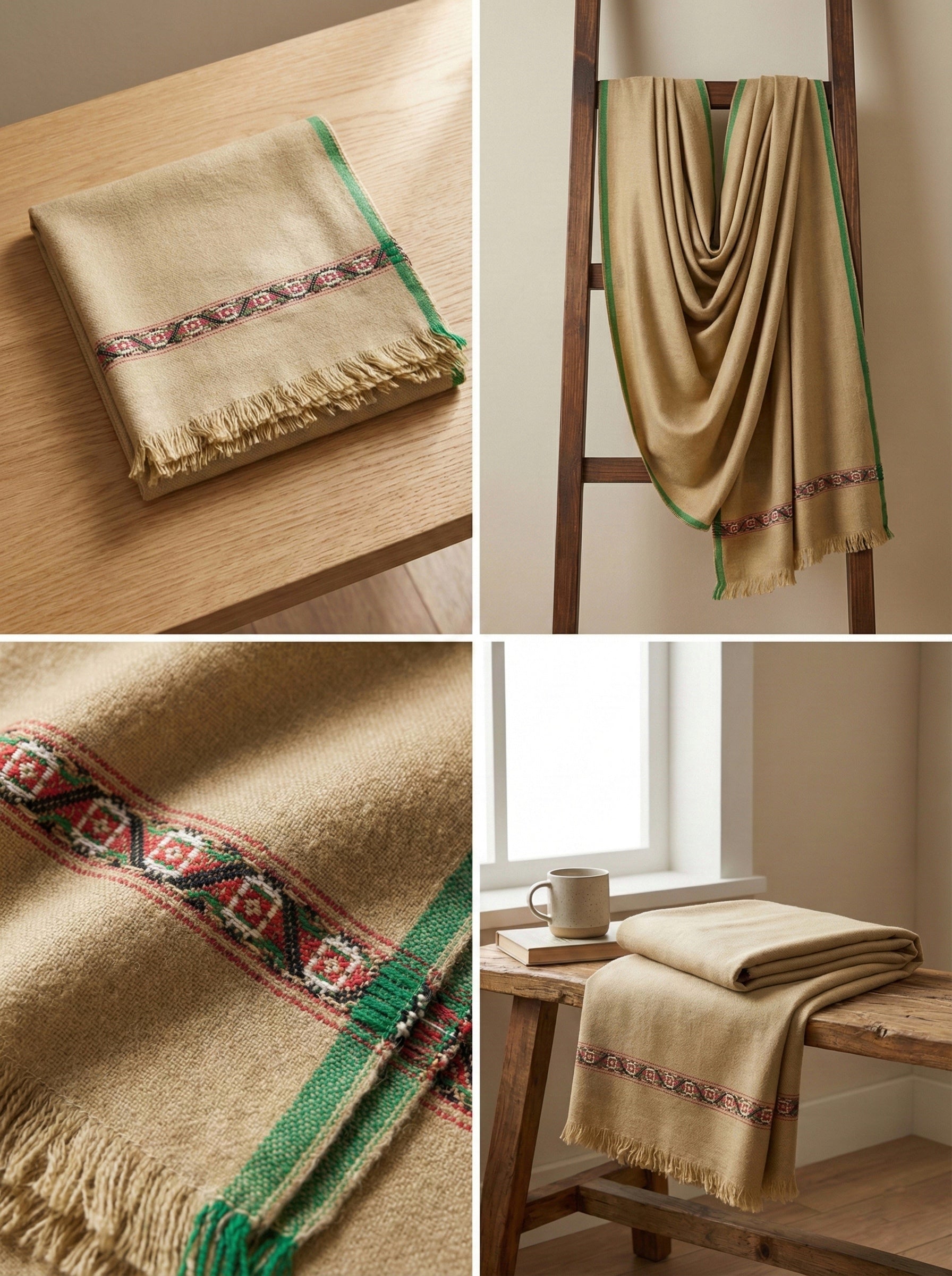 Beige Aura – Hand-Crafted Wool Shawl for Men