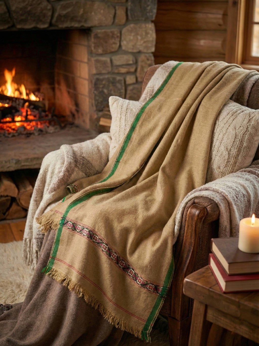 Beige Aura – Hand-Crafted Wool Shawl for Men