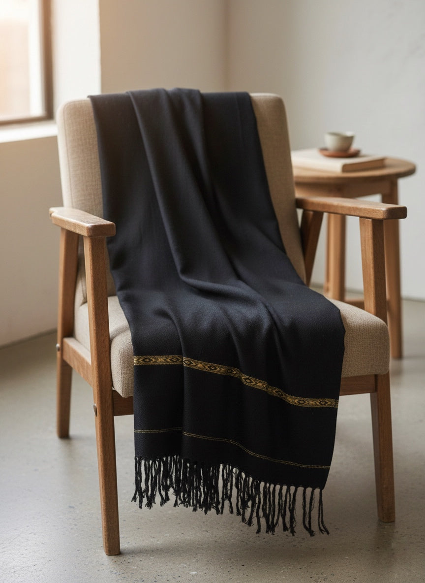 Black Ember – Golden Embroidered Shawl for Men