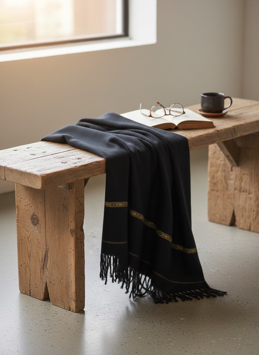 Black Ember – Golden Embroidered Shawl for Men