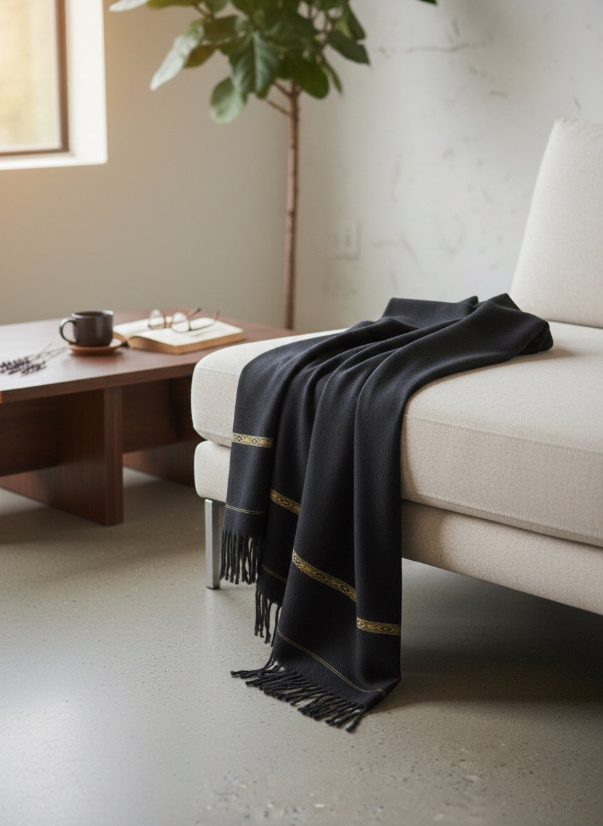 Black Ember – Golden Embroidered Shawl for Men