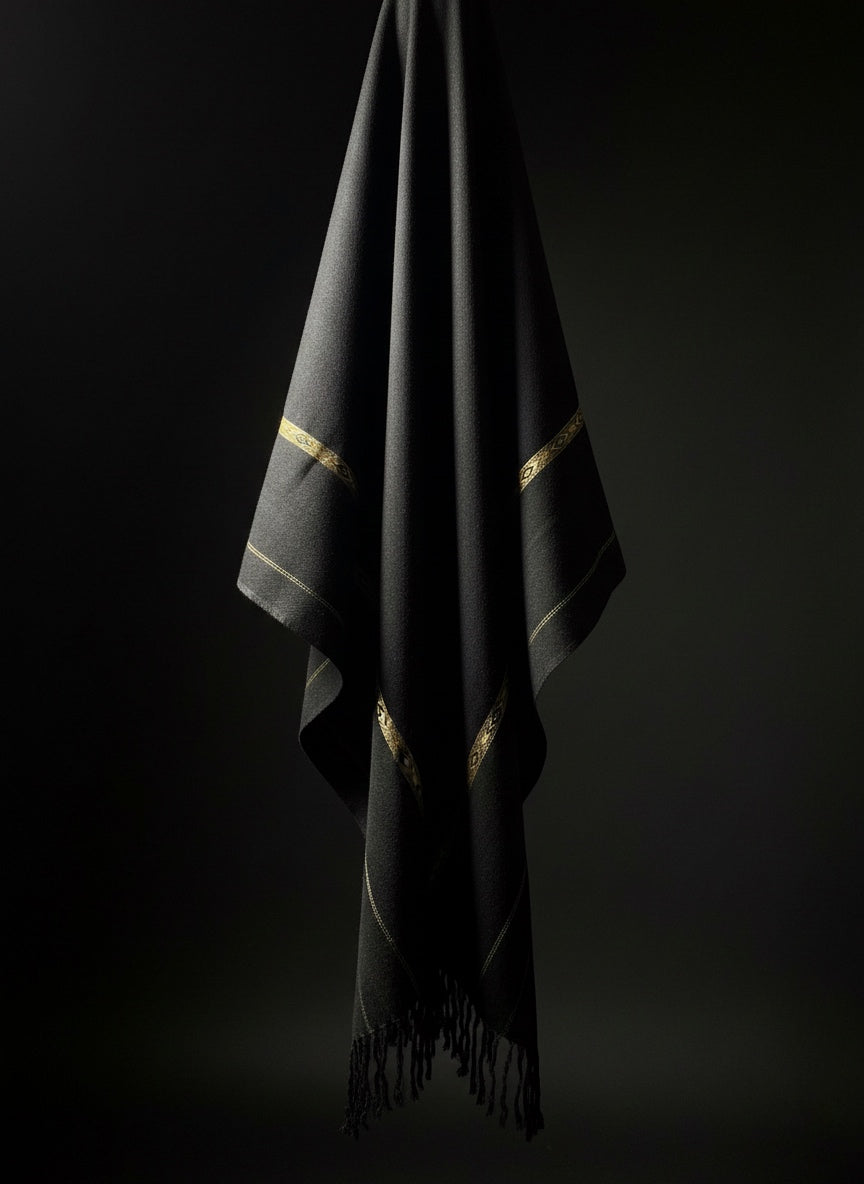 Black Ember – Golden Embroidered Shawl for Men