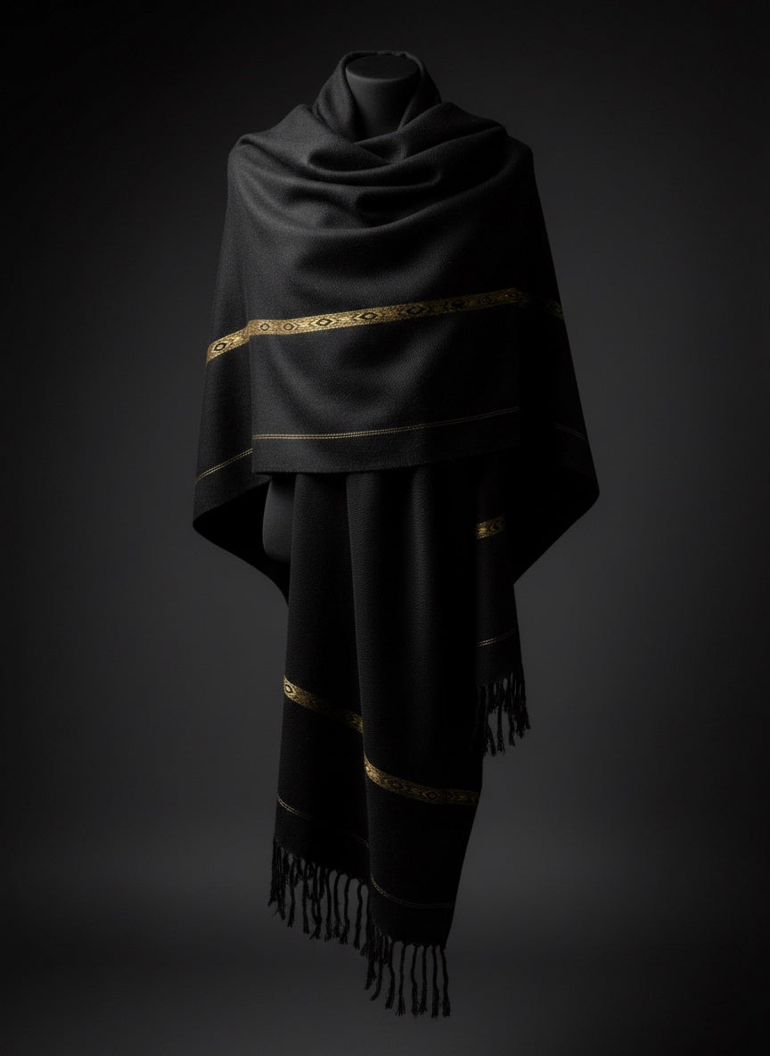 Black Ember – Golden Embroidered Shawl for Men