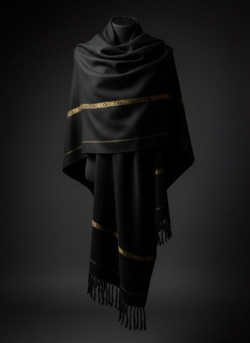 Black Ember – Golden Embroidered Shawl for Men