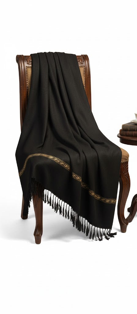 Black Crown – Luxurious Black Shawl with Gold & Maroon Embroidery for Men