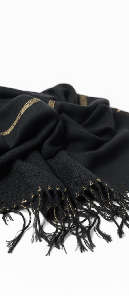 Black Crown – Luxurious Black Shawl with Gold & Maroon Embroidery for Men