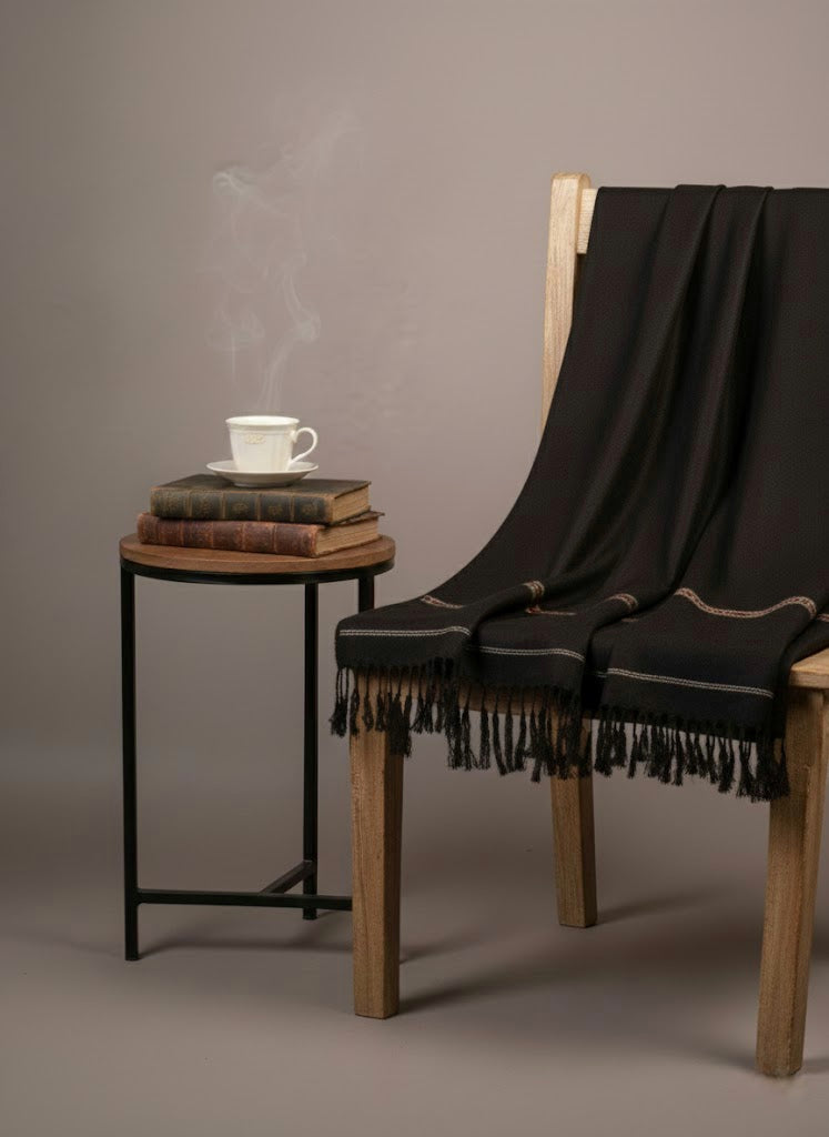 Black Crown – Luxurious Black Shawl with Gold & Maroon Embroidery for Men