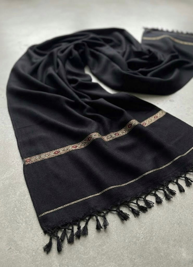 Black Crown – Luxurious Black Shawl with Gold & Maroon Embroidery for Men