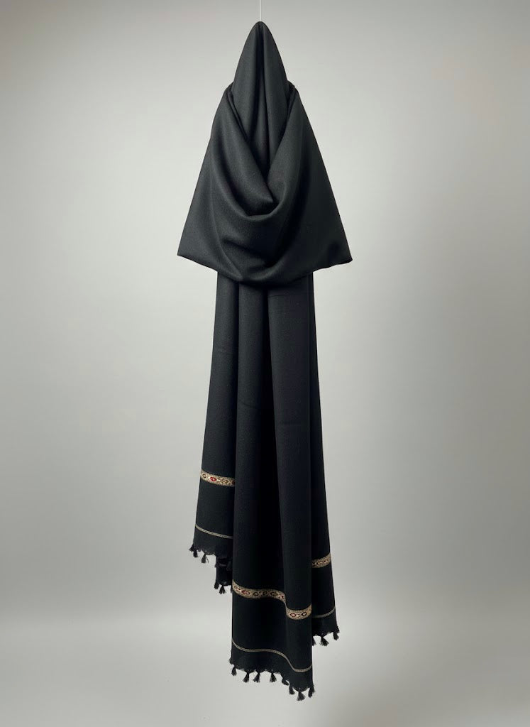 Black Crown – Luxurious Black Shawl with Gold & Maroon Embroidery for Men