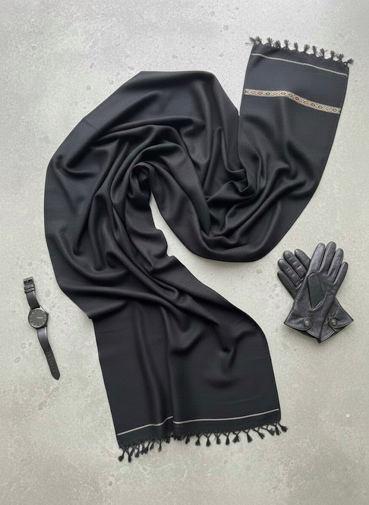 Black Crown – Luxurious Black Shawl with Gold & Maroon Embroidery for Men