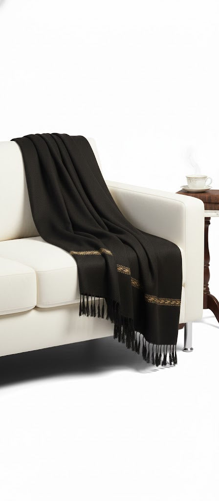 Black Crown – Luxurious Black Shawl with Gold & Maroon Embroidery for Men