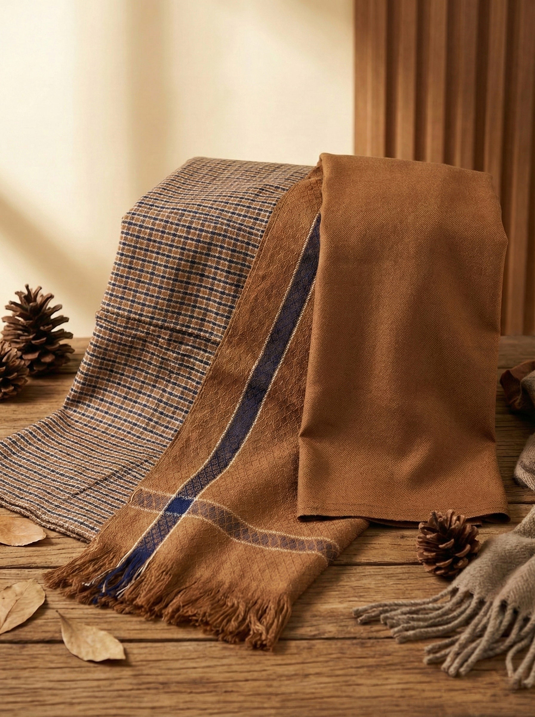 Camel & Cobalt: Charsadda Wool 3-Piece Unstitched Suit